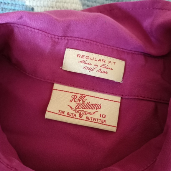 RM Williams Blouse Size 10 Magenta Silk Long Sleeve Button Up Collared Western - Picture 9 of 12